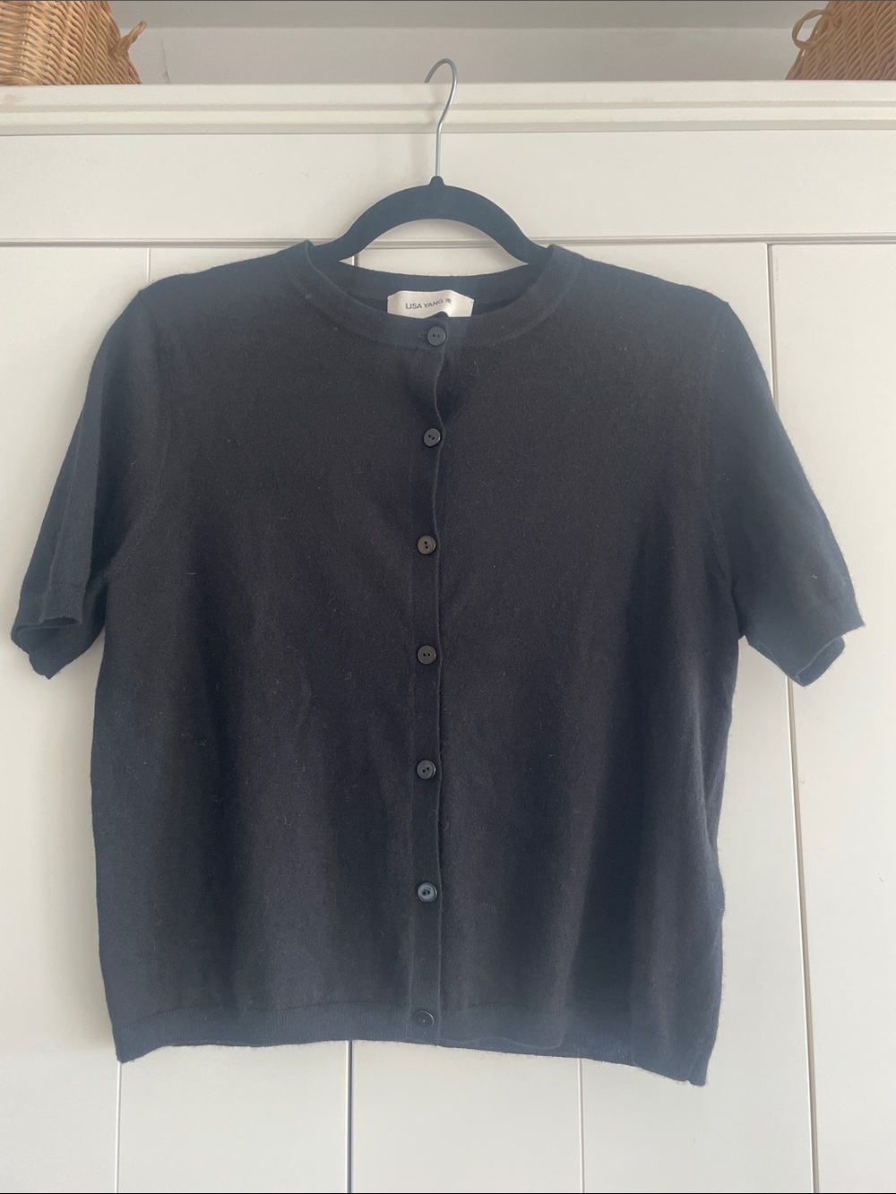 Lisa Yang cashmere Short-Sleeve Button-Front Knit Cardigan — Black sz 1 (small)